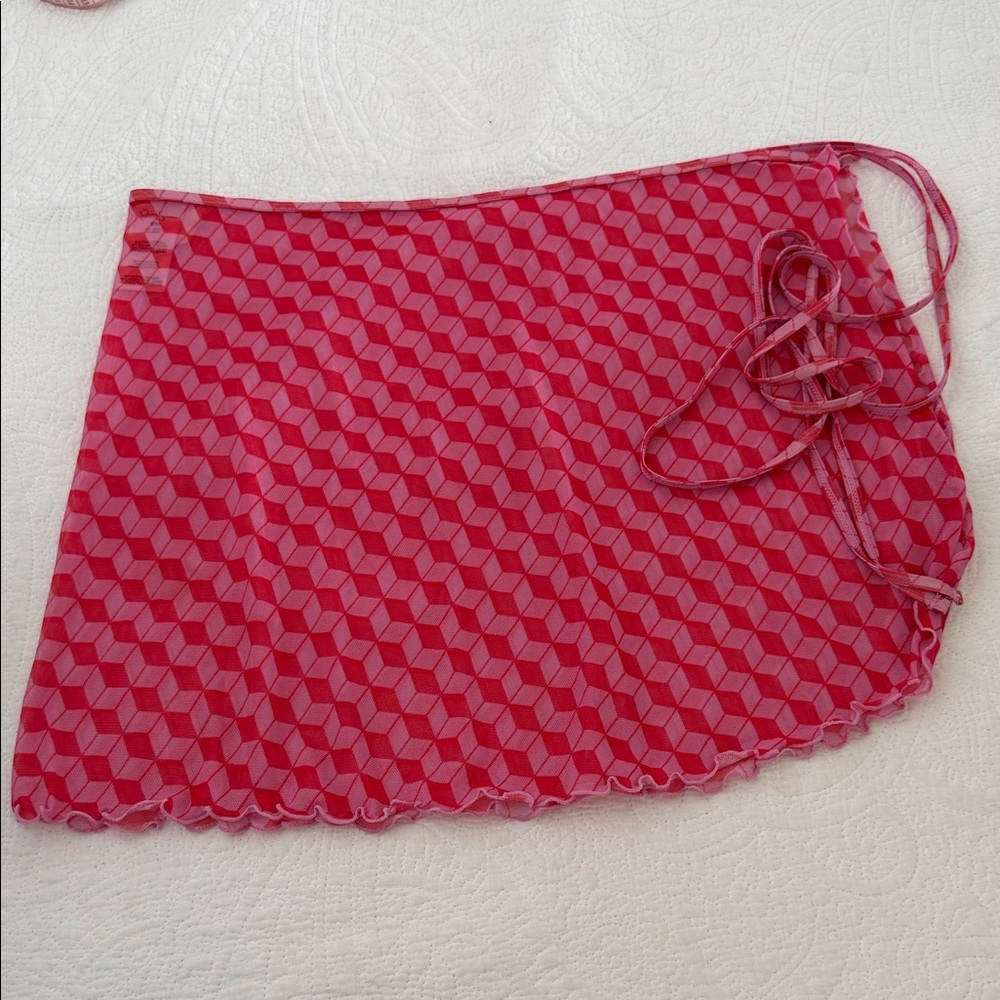 Red/pink Geometric swim coverup skirt/sarong